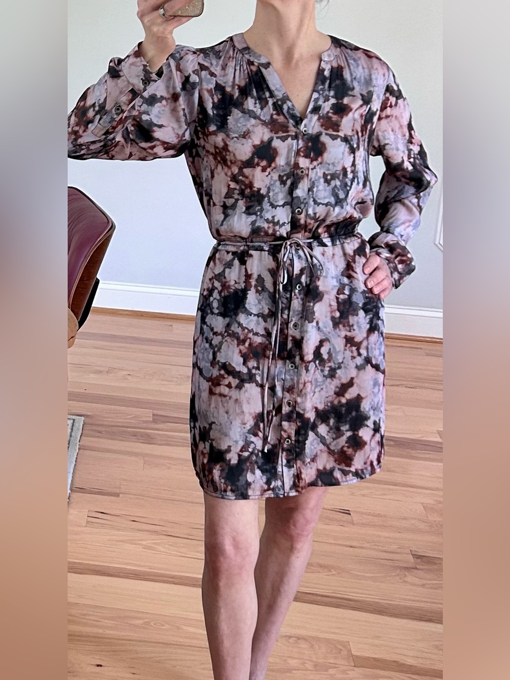 Greylin Dusky Tie-Dye Button-Front Shirt Dress